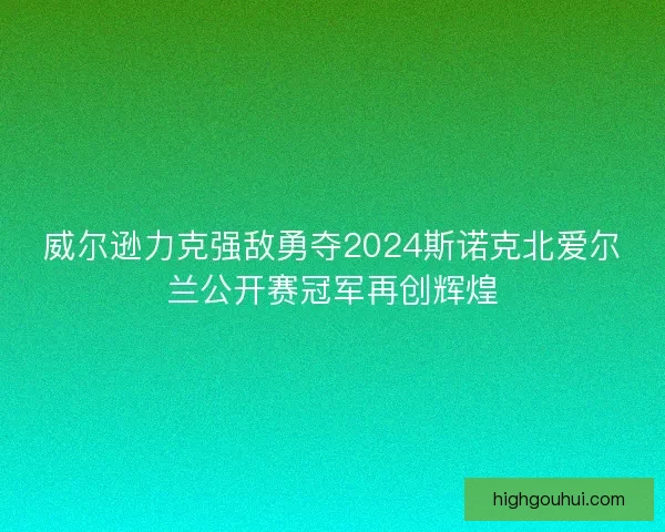 威尔逊力克强敌勇夺2024斯诺克北爱尔兰公开赛冠军再创辉煌