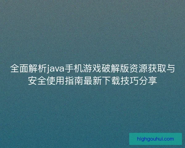 全面解析java手机游戏破解版资源获取与安全使用指南最新下载技巧分享